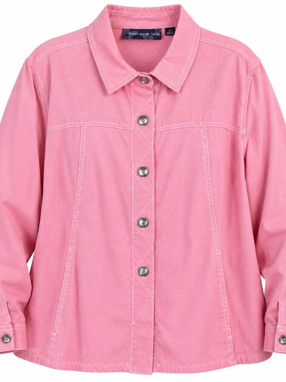 Pink Cotton Jacket 3X Plus Size Coastal Preppy Cottagecore Casual Chic